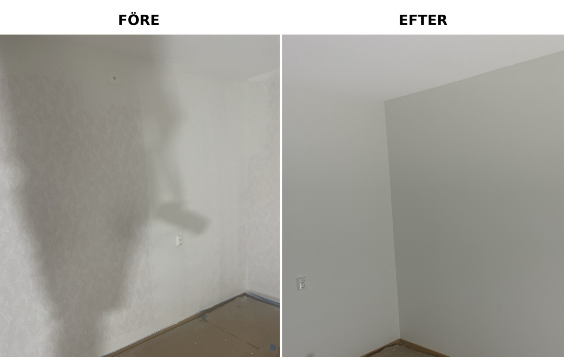 Före- och efterbild av målade väggar